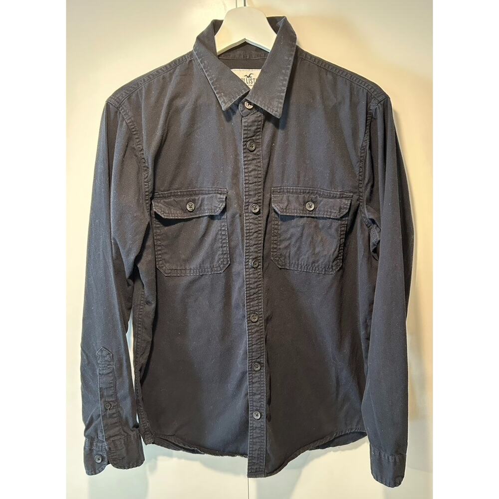Hollister Men’s Shirt Medium Black Button Front Long Sleeve Casual Cotton Pocket